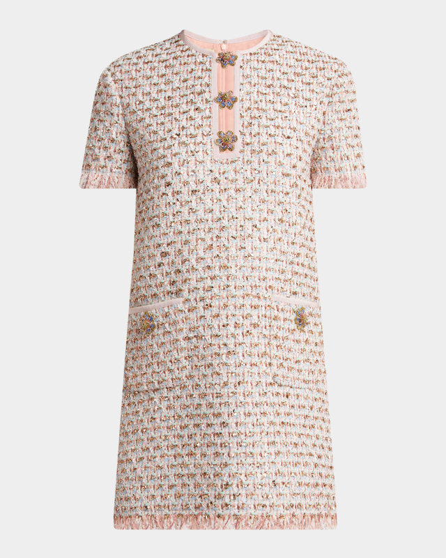 Ribbon Tweed Frayed Mini Dress